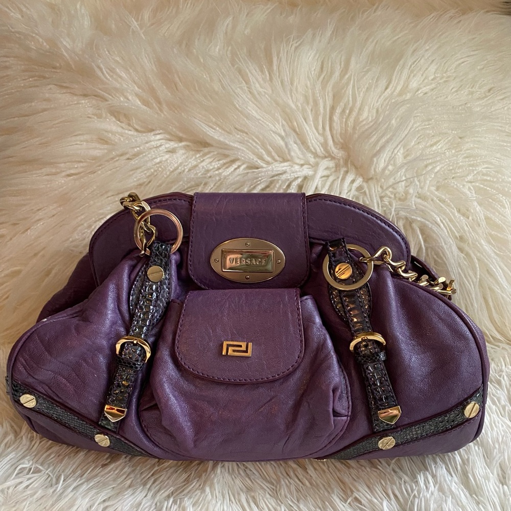 Authentic Purple Versace Leather Handbag